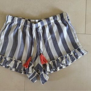 Vintage Havana Blue and White Ruffle Trim Shorts